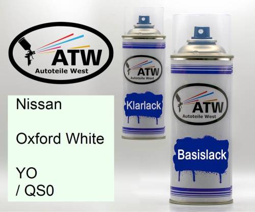 Nissan, Oxford White, YO / QS0: 400ml Sprühdose + 400ml Klarlack - Set, von ATW Autoteile West.
